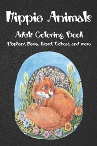 Hippie Animals - Adult Coloring Book - Elephant, Llama, Lizard, Bobcat, and more