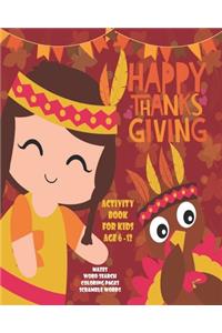 Happy Thanksgiving Activity Book For Kids