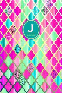 Initial J Monogram Journal - Dot Grid, Moroccan Pink Green: Soft Cover, Large 8.5 X 11