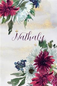 Nathaly: Personalized Journal Gift Idea for Women (Burgundy and White Mums)