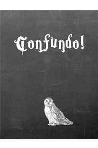 Confundo!: 7.44 X 9.69 Wide Ruled Paper Notebook, Birthday, Christmas, Back to School, Quote Journal or Diary Unique Inspirational Composition Book Gift for Friend, Family, Teacher, Student, Magical or Not - Black Chalkboard White Owl