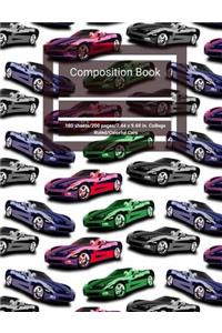 Composition Book 100 Sheets/200 Pages/7.44 X 9.69 In. College Ruled/ Colorful Cars