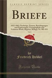 Briefe, Vol. 8: 1832-1862; Nachtrï¿½ge, Zusasse, Berichtigungen Und Ergï¿½nzungen, Unzugï¿½ngliche Und Verlorene Briefe, Register, Beilage; Nr. 903-951 (Classic Reprint)