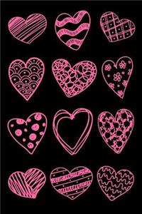 Doodle Hearts Bullet Journal: Black and Pink Dot Grid Scribbled Hearts Dotted Notebook - Cute Bujo Diary for Bullet Journaling - Christmas Present, Easter Basket Stuffer, Birthda