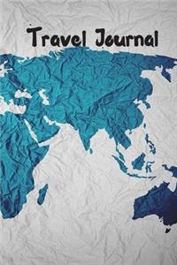 Travel Journal - 6x9 inch blank lined journal crinkled world map cover