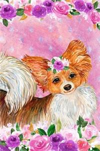 Journal Notebook For Dog Lovers Papillon In Flowers 3