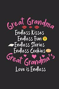 Great Grandma Endless Kisses Endless Fun Endless Stories Endless Cookies Great Grandma's Love Is Endless