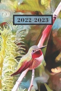 Pretty Ruby Red Green Hummingbird in the Garden Bird Lover's Dated Weekly 2 year Calendar Planner