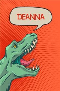 Deanna: Personalized Dino Handwriting Practice Paper for Kids Notebook with Dotted Lined Sheets for K-3 Students 120 Pages 6x9