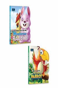 Animal Shaped Story Board Book - The Kind Parrot, Mischievous Rabbit - Set of 2 Story Books For Kids