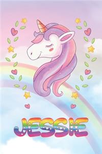 Jessie: Jessie Unicorn Notebook Rainbow Journal 6x9 Personalized Customized Gift For Someones Surname Or First Name is Jessie