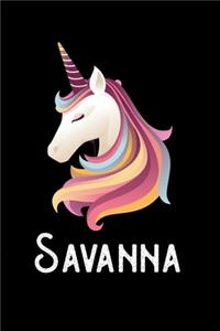 Savanna: Journal (Diary, Notebook) Personalized Custom Name Unicorn Birthday Gift for Girls and Women