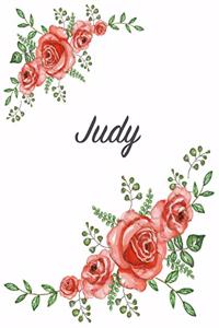 Judy: Personalized Composition Notebook - Vintage Floral Pattern (Red Rose Blooms). College Ruled (Lined) Journal for School Notes, Diary, Journaling. Flo