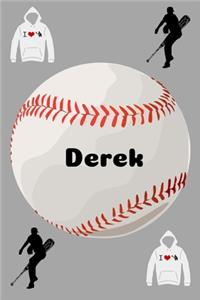 Derek: Baseball Sports Personalized Journal to write in, Game Experiences for Men Women Boys and Girls for gifts holidays