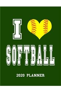 I Love Softball 2020 Planner: 2020 Year At A Glance and Weekly Organizer - Green Softball Theme