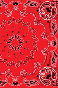 Red: 150 Lined/Ruled Journal Pages Planner Diary Notebook with Red Handkerchief Image Pattern Design on the Cover