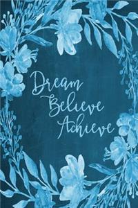 Chalkboard Bullet Dot Grid Journal - Dream Believe Achieve (Aqua)