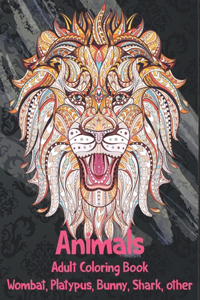 Animals - Adult Coloring Book - Wombat, Platypus, Bunny, Shark, other
