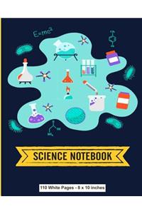 Science Notebook 110 White Pages 8x10 inches