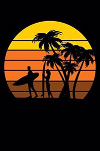 Funny surfing sunset and palm trees journal