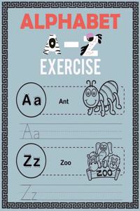 Alphabet a-z exercise with cartoon