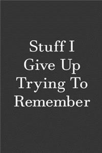 Stuff I Give Up Trying To Remember