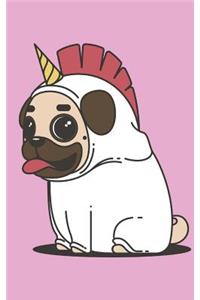 Pug Unicorn Notebook Journal 100 Line Pages 5 x 8, Matte Finish, Soft Cover