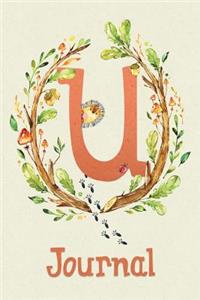 Cute Woodland Critter Journal with Initial: Cute Woodland Hedgehog Journal Initial 'u'