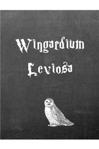 Wingardium Leviosa: 7.44 X 9.69 Wide Ruled Paper Notebook, Birthday, Christmas, Back to School, Quote Journal or Diary Unique Inspirational Composition Book Gift for Friend, Family, Teacher, Student, Magical or Not - Black Chalkboard White Owl