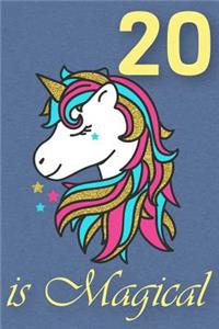 20 Is Magical - Birthday Unicorn Lined Journal
