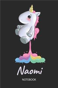 Naomi - Notebook: Blank Lined Personalized & Customized Name Rainbow Farting Unicorn School Notebook / Journal for Girls & Women. Funny Unicorn Desk Accessories for K