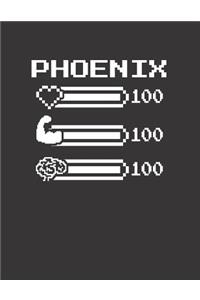 Phoenix: Pixel Retro Game 8 Bit Design Blank Composition Notebook College Ruled, Name Personalized for Boys & Men. Gaming Desk Stuff for Gamer Boys. Funny Co