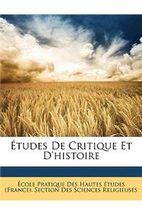 Études De Critique Et D'histoire