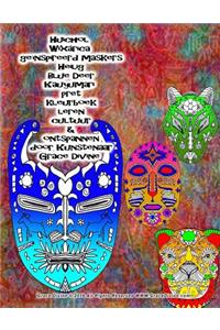 Huichol Wixarica geïnspireerd maskers Heilig Blue Deer Kauyumari pret kleurboek leren cultuur & ontspannen door Kunstenaar Grace Divine
