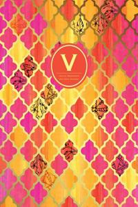 V - Initial Monogram Journal - Dot Grid, Moroccan Orange Pink