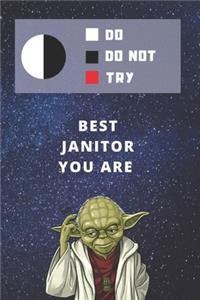 Medium College-Ruled Notebook, 120-page, Lined - Best Gift For Janitor - Funny Yoda Quote - Present For Custodian