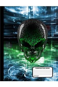 Alien Skull in a Digital City Composition Notebook Blank Unruled 200 Pages / 100 Sheets 8-1/2