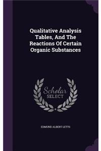 Qualitative Analysis Tables, And The Reactions Of Certain Organic Substances