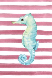 Blue Seahorse Watercolor Stripe Journal, Narrow Ruled
