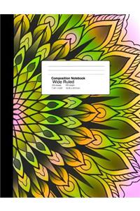 Wide Ruled Composition Notebook 7.44 X 9.59 Inches 100 Sheets / 200 Pages: Emerald Green Ombre Mandala