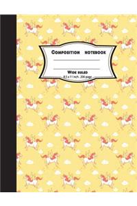 Composition notebook wide ruled 8.5 x 11 inch 200 page, orange unicorn pattern
