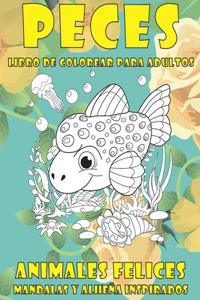 Libro de colorear para adultos - Mandalas y alheña inspirados - Animales felices - Peces