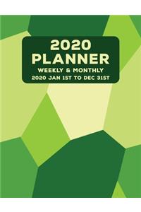 Weekly Monthly 2020 Planner Geometric Shapes Green