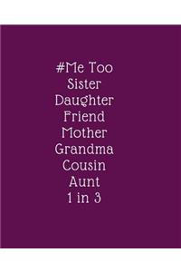 # Me Too. Sister. Daughter. Friend. Mother. Grandma. Cousin. Aunt. 1 in 3