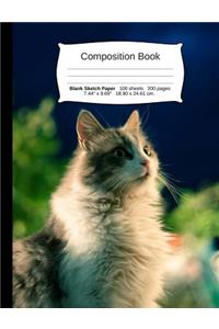 Cat Composition Notebook, Blank Sketch Paper