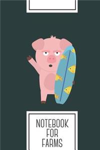 Notebook for Farms: Lined Journal with Surfin Pig with Surfboard Design - Cool Gift for a friend or family who loves swim presents! - 6x9" - 180 White lined pages - You