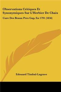 Observations Critiques Et Synonymiques Sur L'Herbier De Chaix