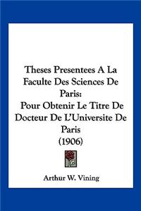Theses Presentees A La Faculte Des Sciences De Paris