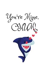 You're Mine CHUM, Graph Paper Composition Journal Notebook, White Cover with a Cute Baby Shark, Little Hearts & a Funny Shark Pun Saying