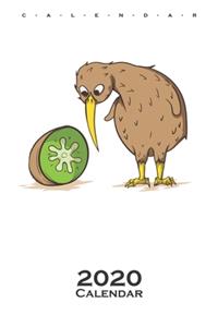 Kiwi bird sitting next to kiwi fruit Calendar 2020